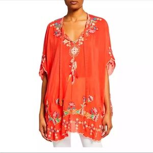 Johnny Was Vibrant Coral Floral Tunic. Beautiful colors and embroidery.